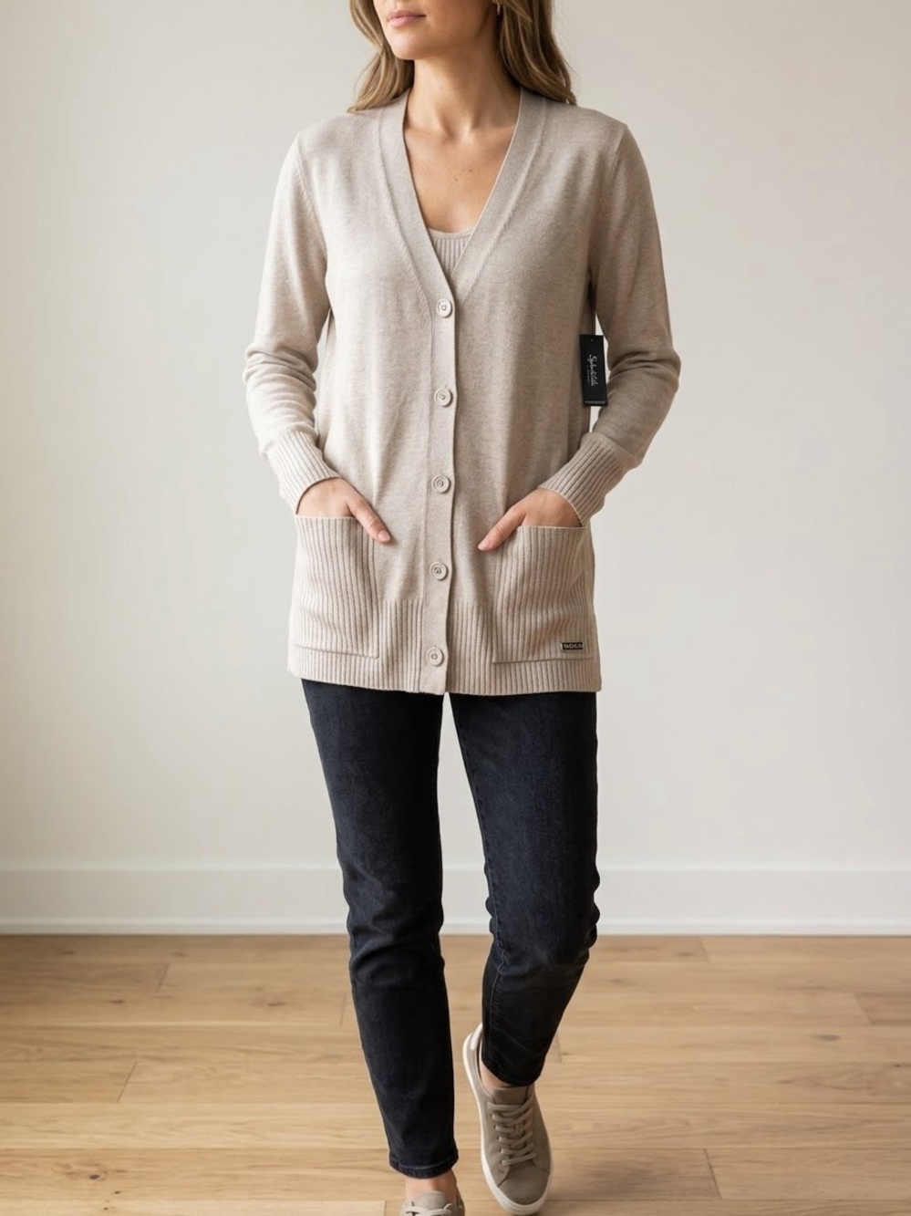 Splendid Size S Light Beige V-Neck Button Cardigan Sweater